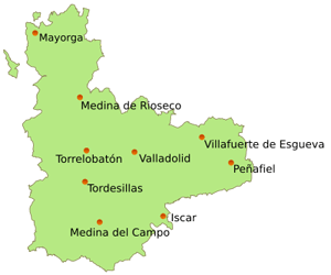 Mapa de la provincia de Valladolid.